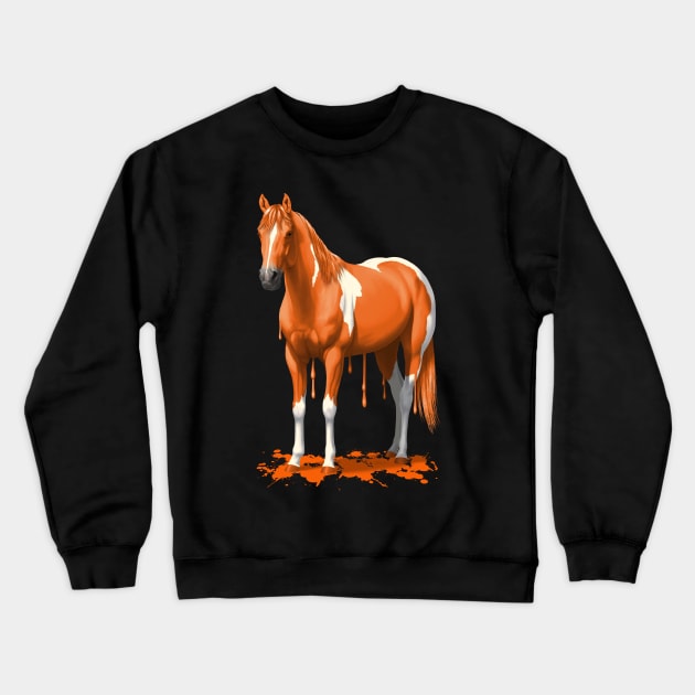 Funny Orange Dripping Wet Paint Pinto Horse Crewneck Sweatshirt by csforest